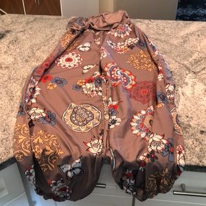 Taupe and multi silk boho pants